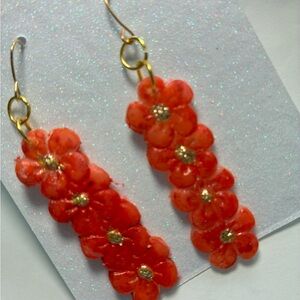 Gold-tone deep orange Floral Drop Earrings